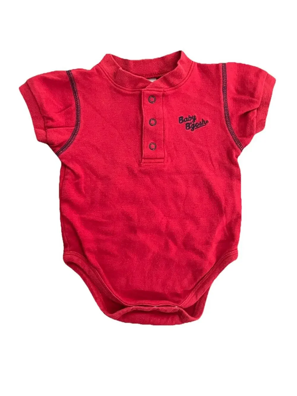 Vintage Baby B’gosh Red Henley Bodysuit 6-9 Months Short Sleeve Cotton One Piece